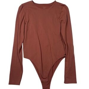 A New Day Long Sleeve Bodysuit Dusty Rose Ribbed Knit Snap Closure Women's Small